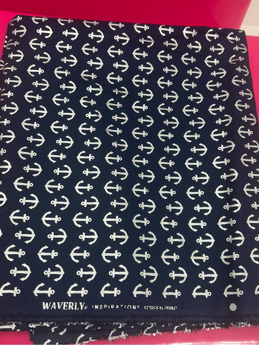Waverly Inspirations Navy Fabric with Silver Anchor Motif 39” x 44”